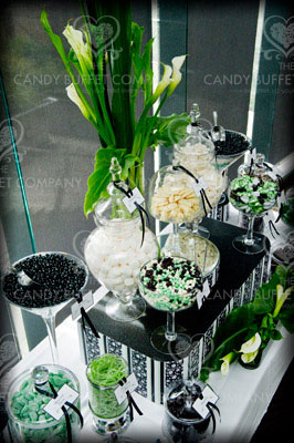 Fenix wedding lolly buffet in green, white and black created by The Candy Buffet Company
