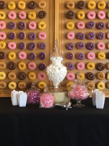 Donut Wall Dessert Table with Jars of Lollies and Marshmallows