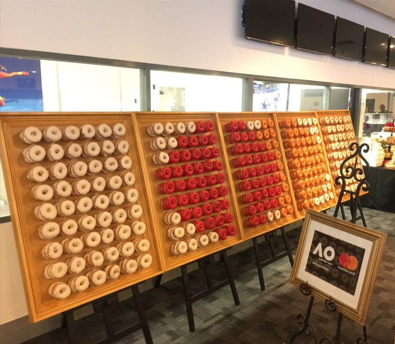 Donut Wall with Mastercard Logo by The Candy Buffet Company